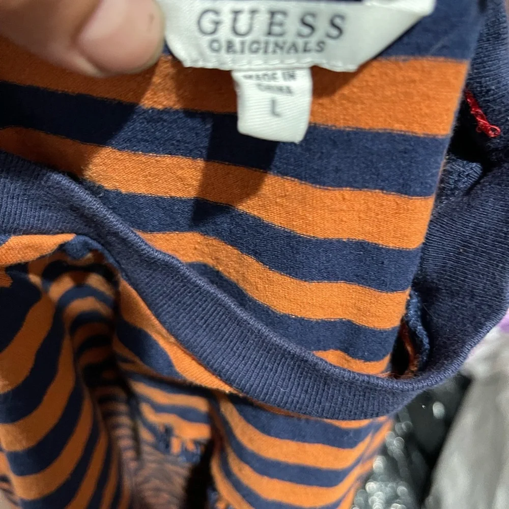 GUESS Orange and Navy Striped Short-Sleeve Tee - Picture 3 of 3